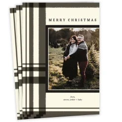 Black and Cream Plaid Flat Christmas Photo Card