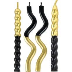 Black and Gold Squiggles Birthday Candles, Pack of 4