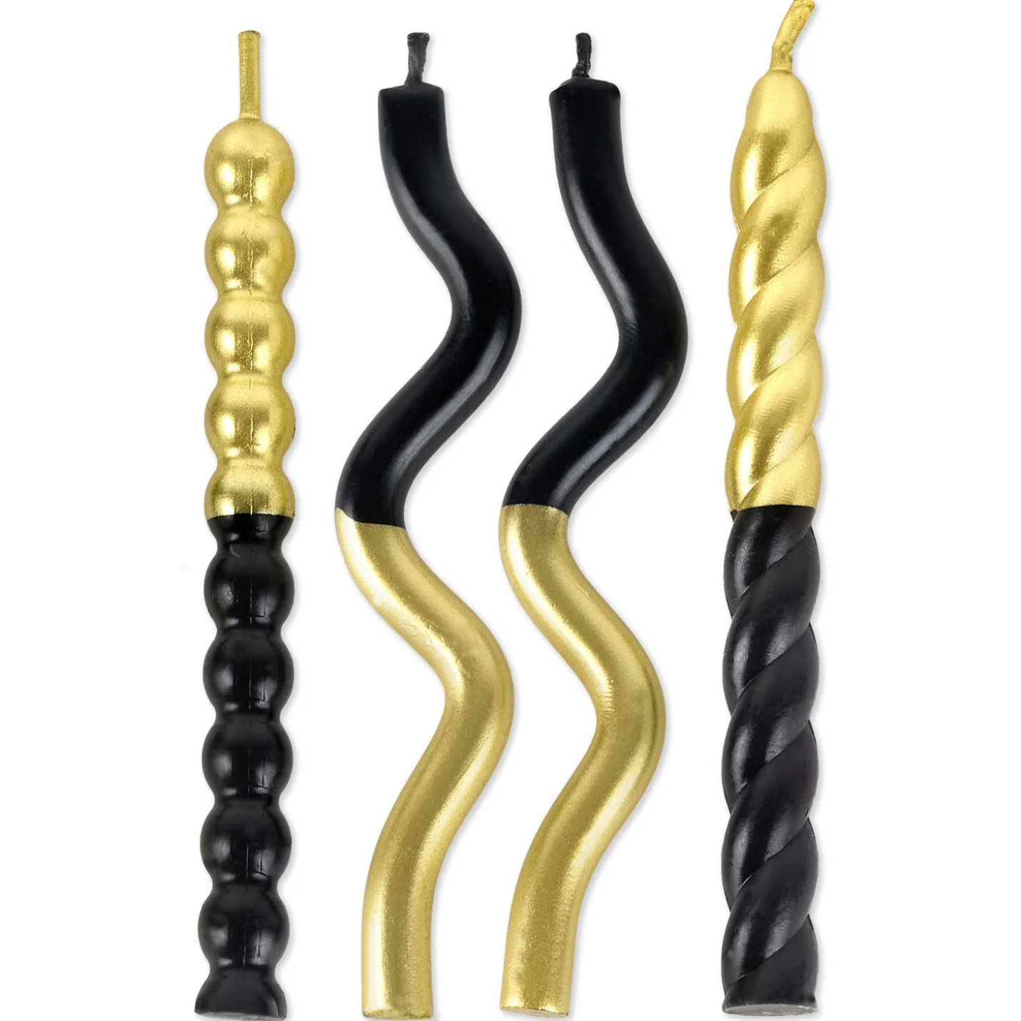 Black and Gold Squiggles Birthday Candles, Pack of 4