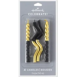 Black and Gold Squiggles Birthday Candles, Pack of 4