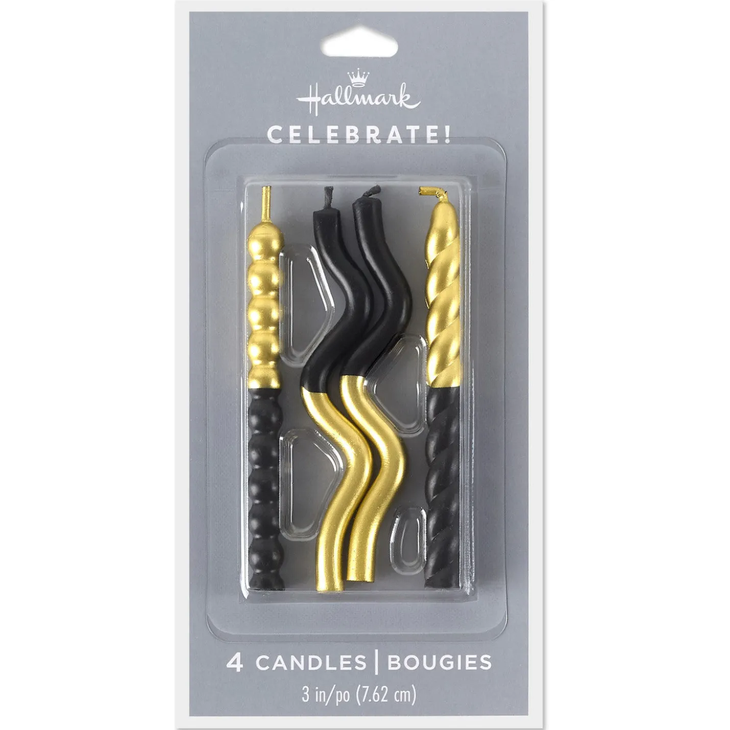 Black and Gold Squiggles Birthday Candles, Pack of 4