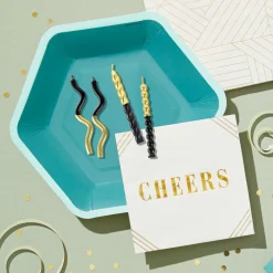 Black and Gold Squiggles Birthday Candles, Pack of 4
