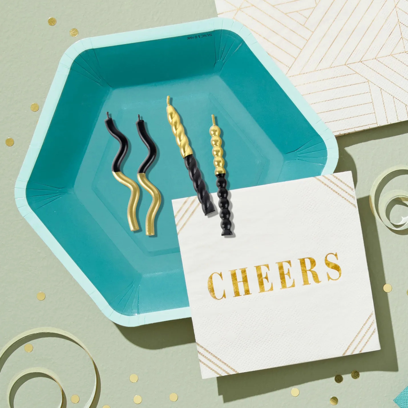Black and Gold Squiggles Birthday Candles, Pack of 4