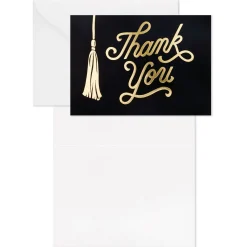 Black and Gold Tassel Blank Graduation Thank-You Notes, Pack of 40
