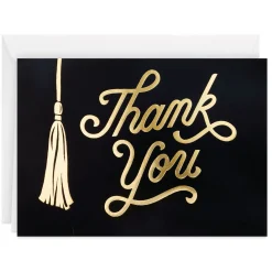 Black and Gold Tassel Blank Graduation Thank-You Notes, Pack of 40