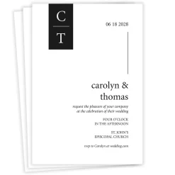 Black and White Initials Flat Wedding Invitation