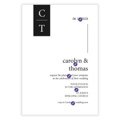 Black and White Initials Flat Wedding Invitation