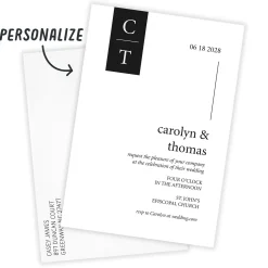 Black and White Initials Flat Wedding Invitation