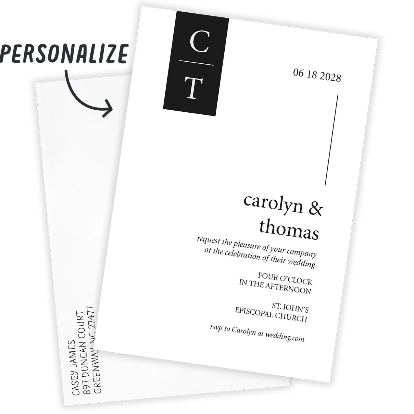Black and White Initials Flat Wedding Invitation