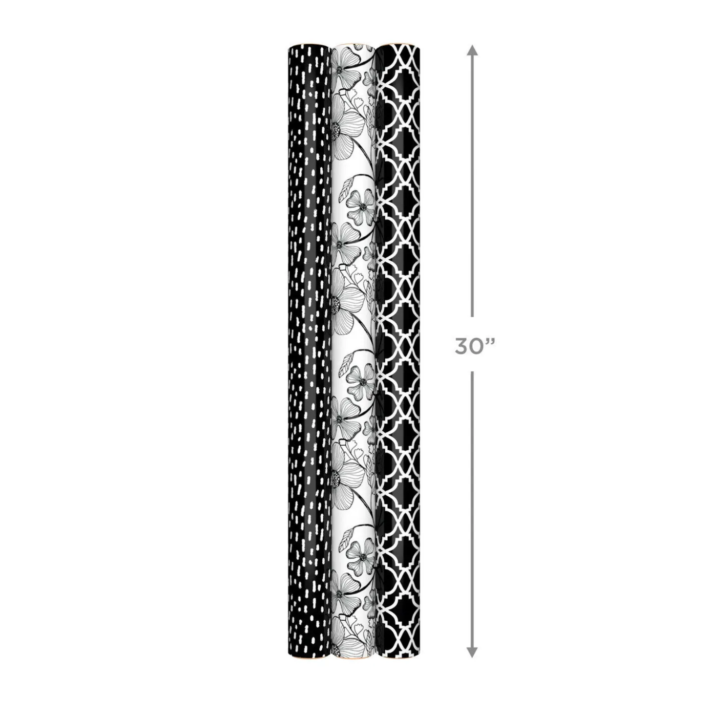 Black and White Prints 3-Pack Reversible Wrapping Paper, 75 sq. ft. total
