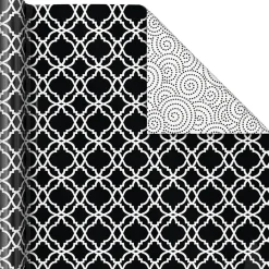 Black and White Prints 3-Pack Reversible Wrapping Paper, 75 sq. ft. total