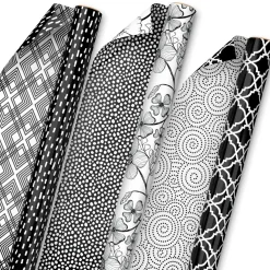 Black and White Prints 3-Pack Reversible Wrapping Paper, 75 sq. ft. total
