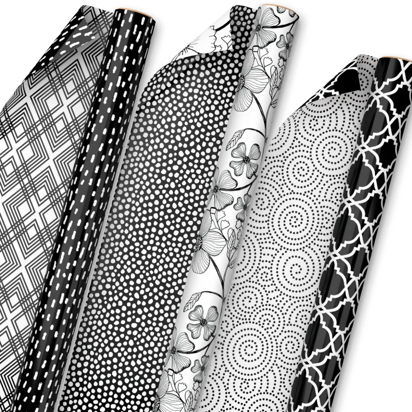 Black and White Prints 3-Pack Reversible Wrapping Paper, 75 sq. ft. total