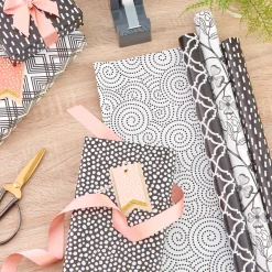 Black and White Prints 3-Pack Reversible Wrapping Paper, 75 sq. ft. total