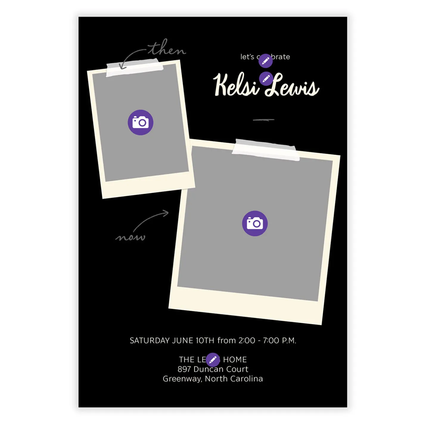 Black Then and Now Flat Graduation Party Invitation