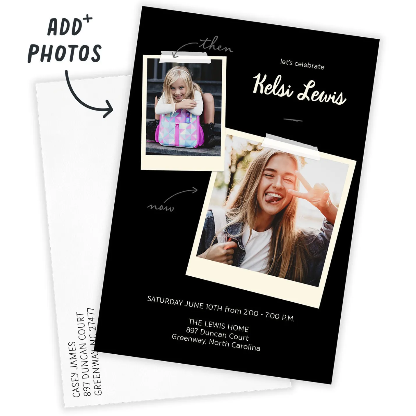 Black Then and Now Flat Graduation Party Invitation