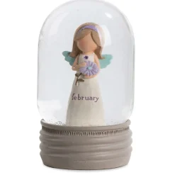 Blossom Bucket February Birthstone Angel Snow Globe, 4.2"