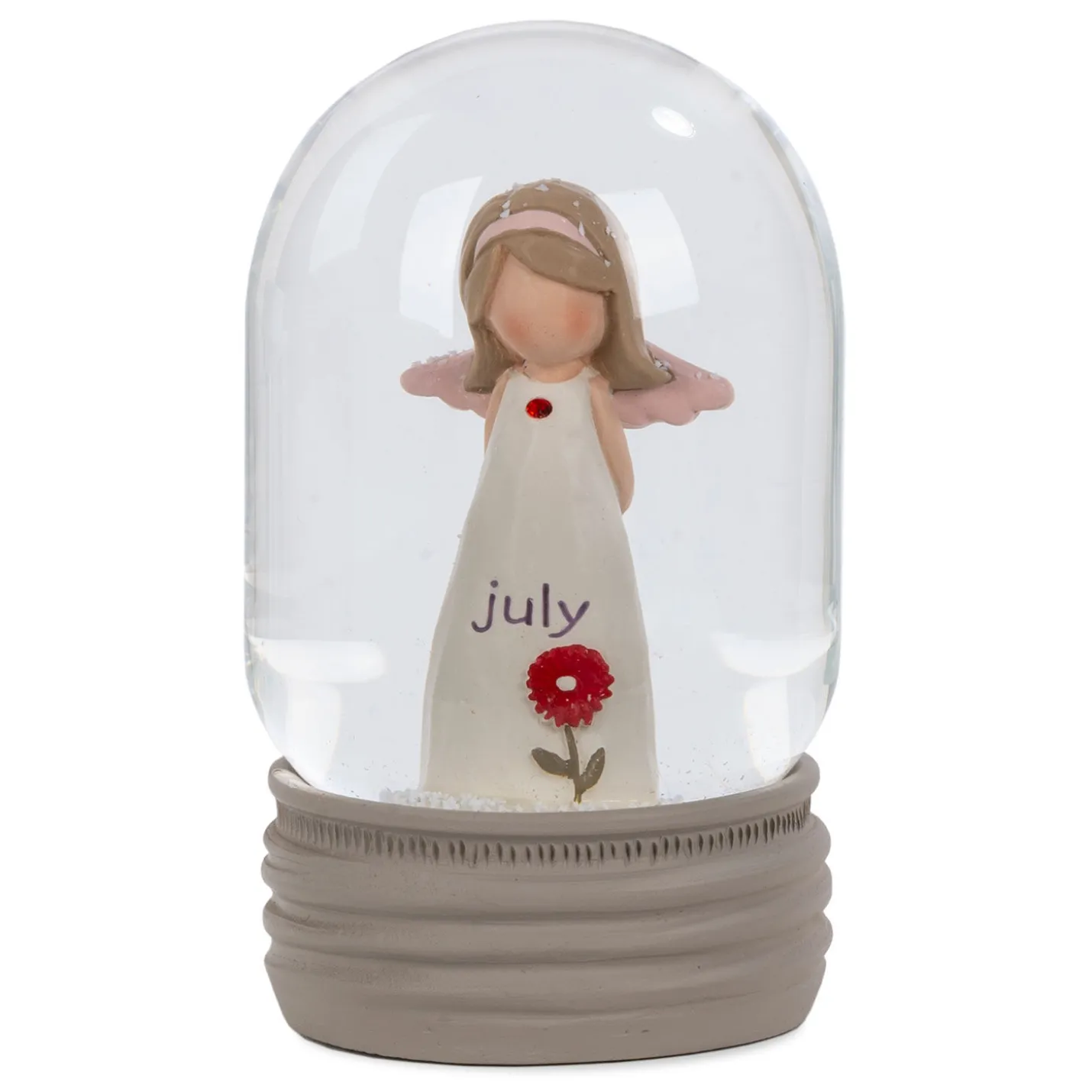 Blossom Bucket July Birthstone Angel Snow Globe, 4.2"