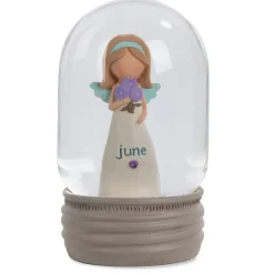 Blossom Bucket June Birthstone Angel Snow Globe, 4.2"