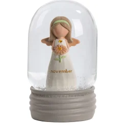 Blossom Bucket November Birthstone Angel Snow Globe, 4.2"