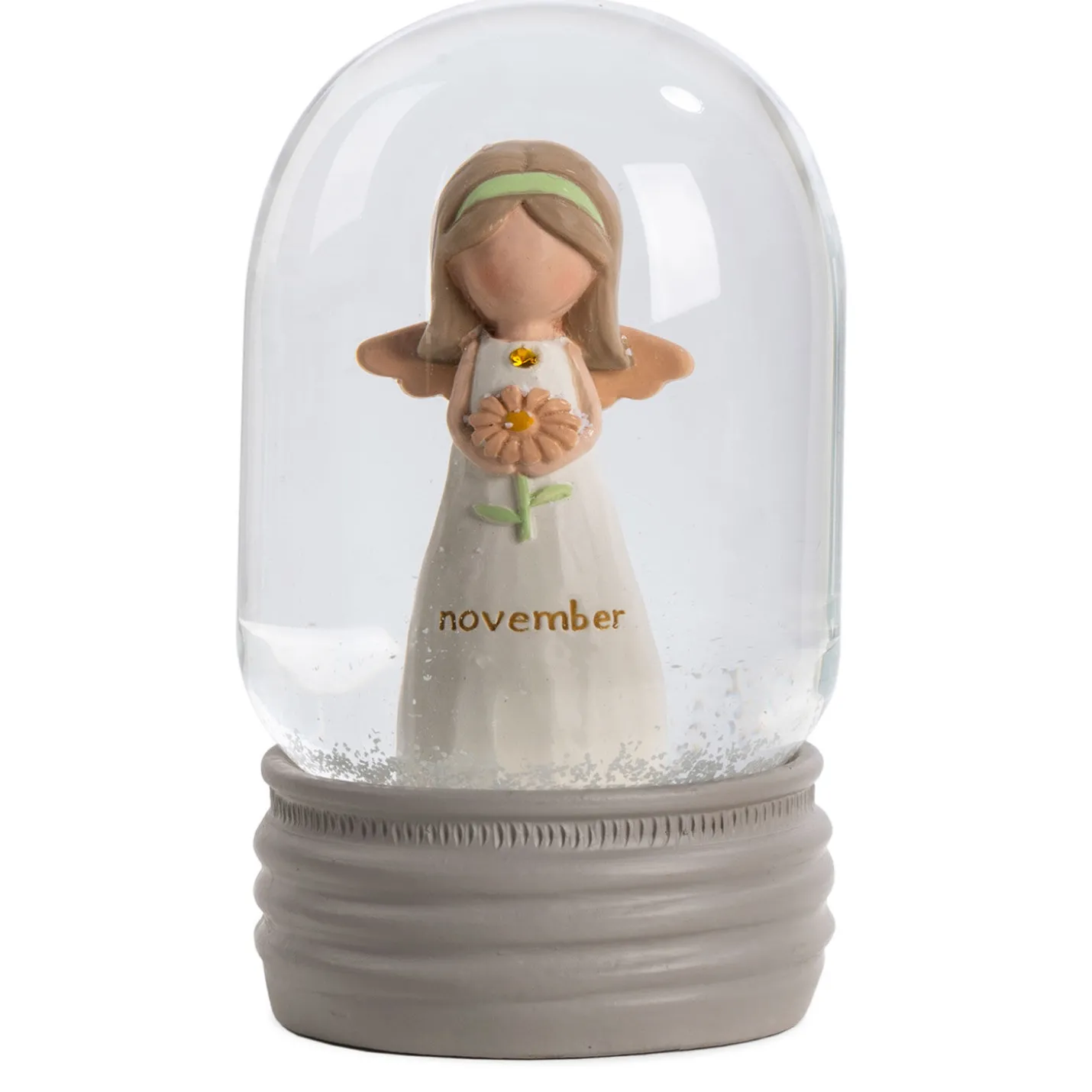 Blossom Bucket November Birthstone Angel Snow Globe, 4.2"