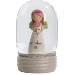 Blossom Bucket October Birthstone Angel Snow Globe, 4.2"