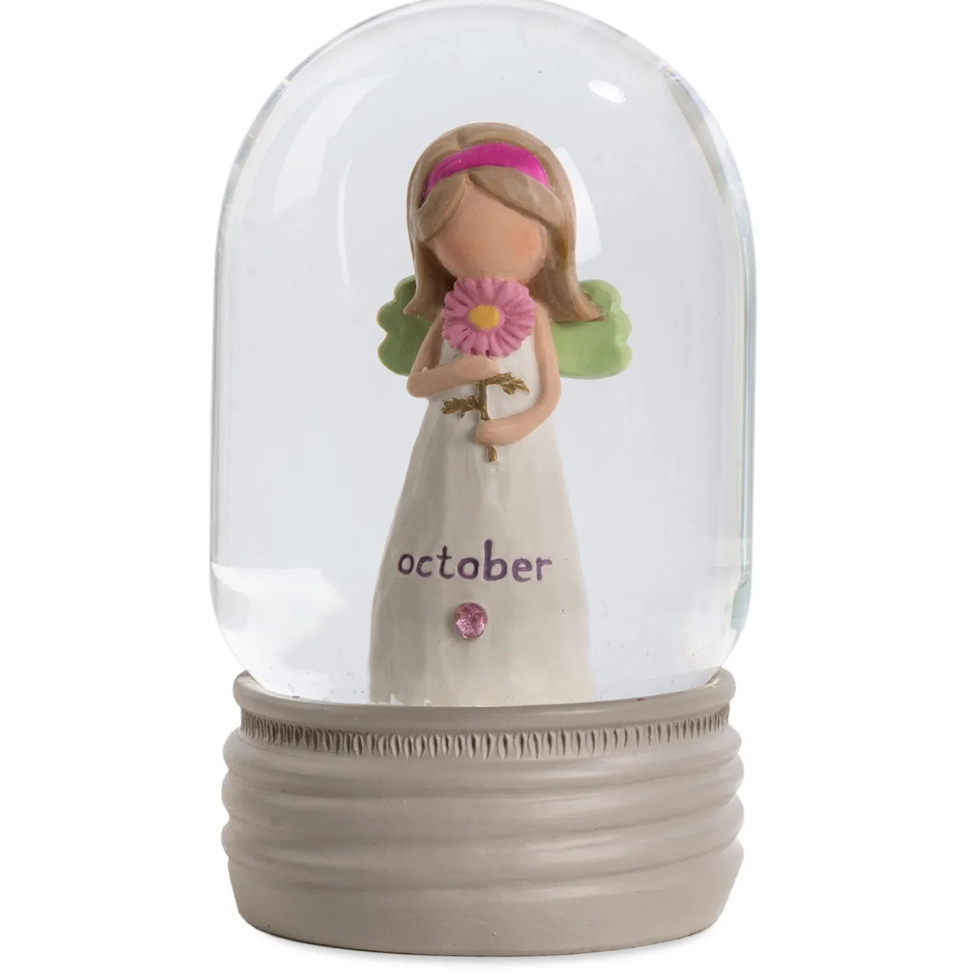 Blossom Bucket October Birthstone Angel Snow Globe, 4.2"