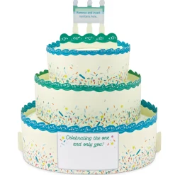 Blue and Green Confetti Cake Pick-a-Number Customizable Pop-Up Birthday Card