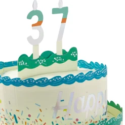 Blue and Green Confetti Cake Pick-a-Number Customizable Pop-Up Birthday Card