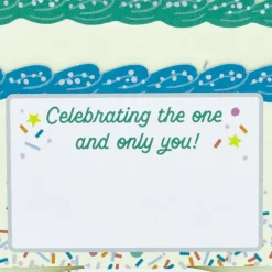 Blue and Green Confetti Cake Pick-a-Number Customizable Pop-Up Birthday Card