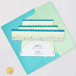 Blue and Green Confetti Cake Pick-a-Number Customizable Pop-Up Birthday Card