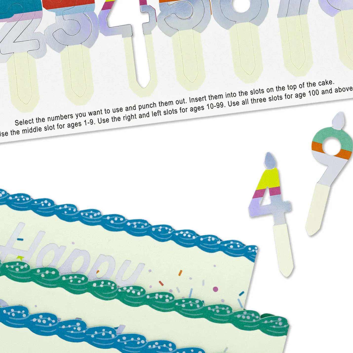 Blue and Green Confetti Cake Pick-a-Number Customizable Pop-Up Birthday Card
