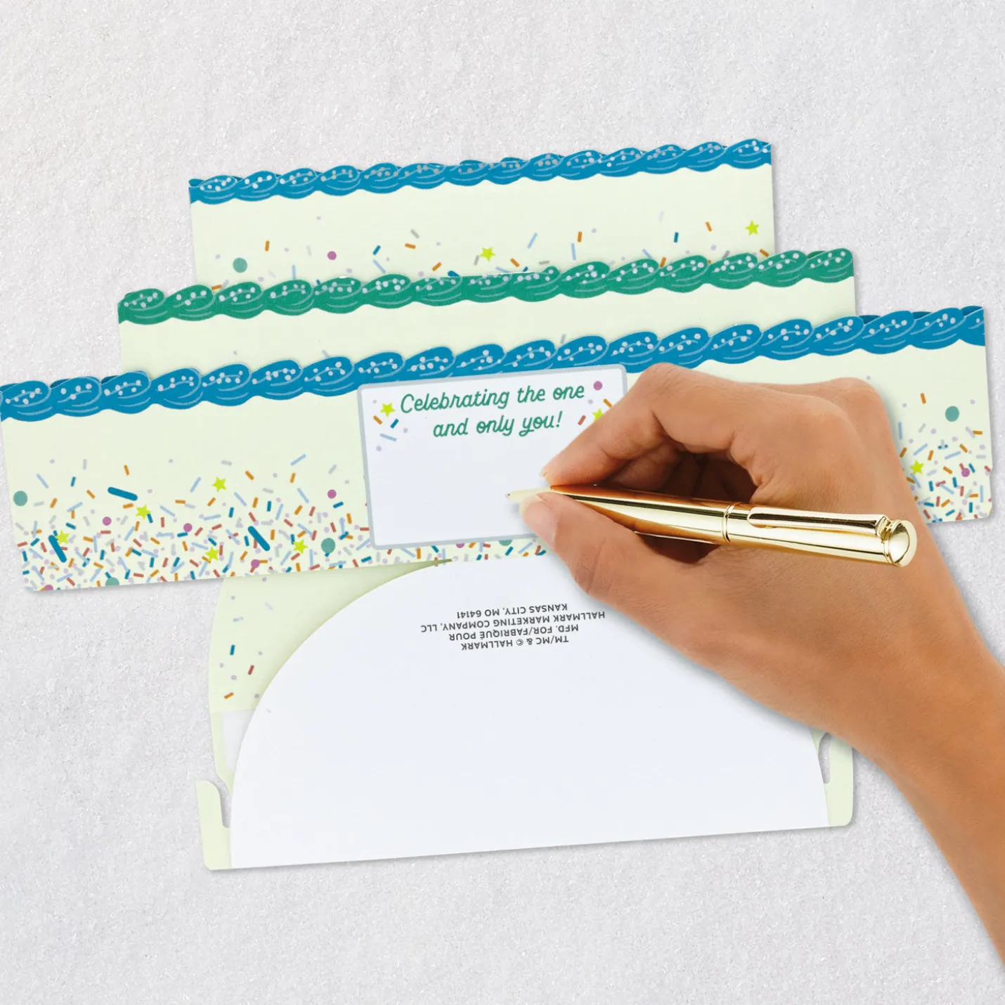 Blue and Green Confetti Cake Pick-a-Number Customizable Pop-Up Birthday Card