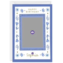 Blue Folk Art Flowers Custom Birthday Card