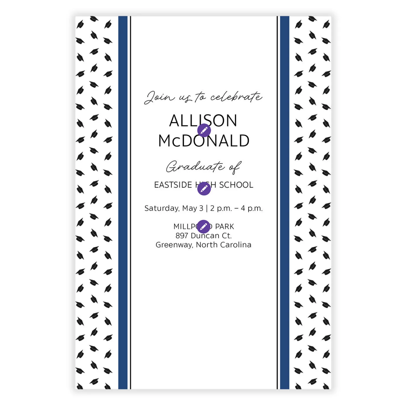 Blue and Black Preppy Hats Flat Graduation Party Invitation