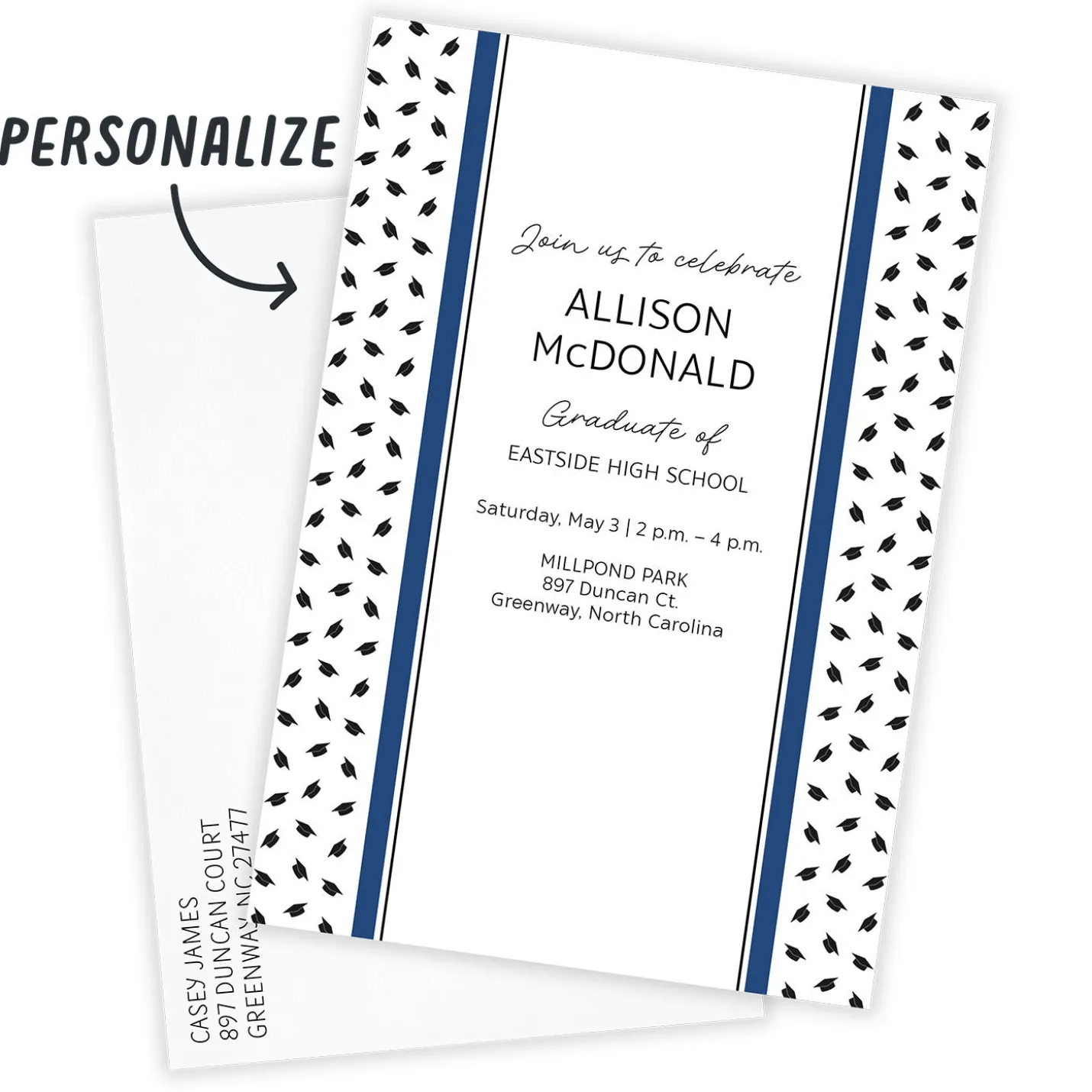 Blue and Black Preppy Hats Flat Graduation Party Invitation