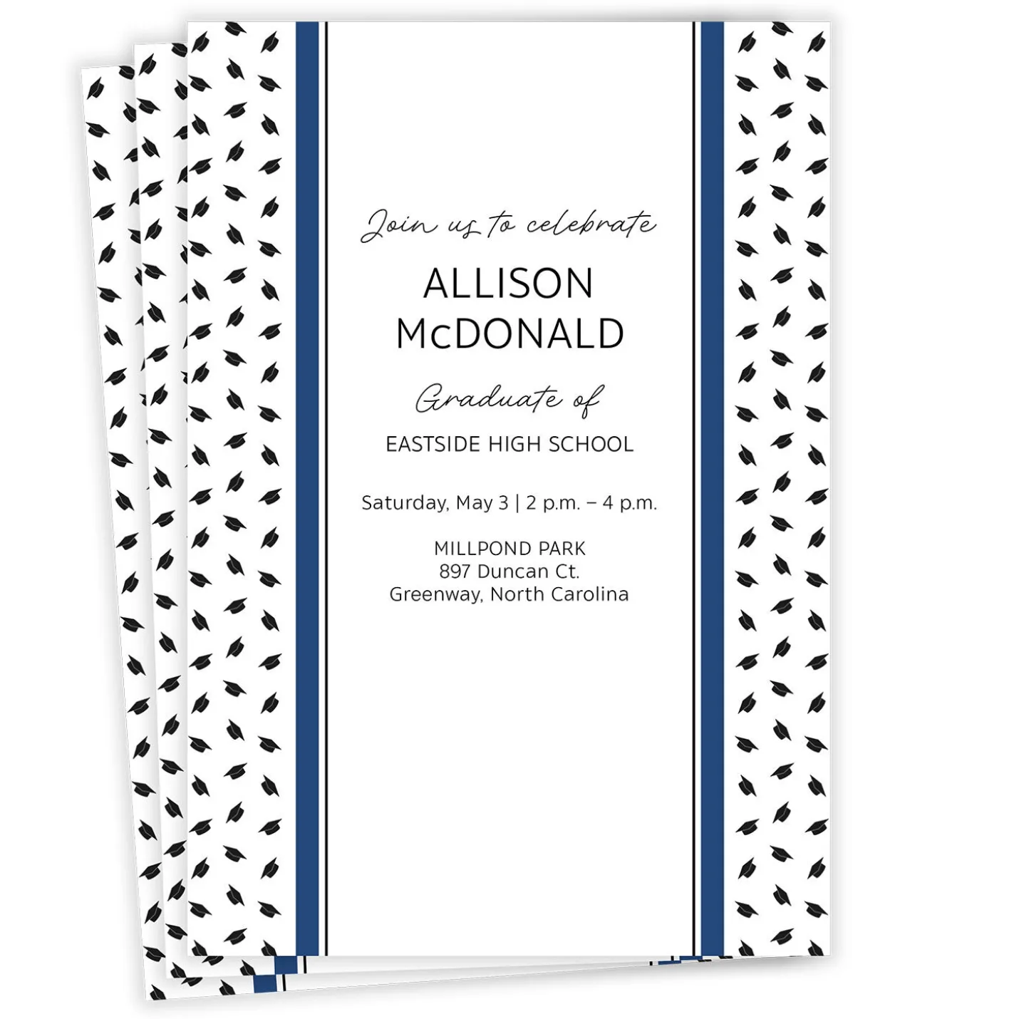 Blue and Black Preppy Hats Flat Graduation Party Invitation