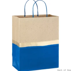13" Blue and Kraft Paper 6-Pack Gift Bag