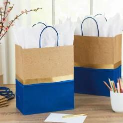 13" Blue and Kraft Paper 6-Pack Gift Bag