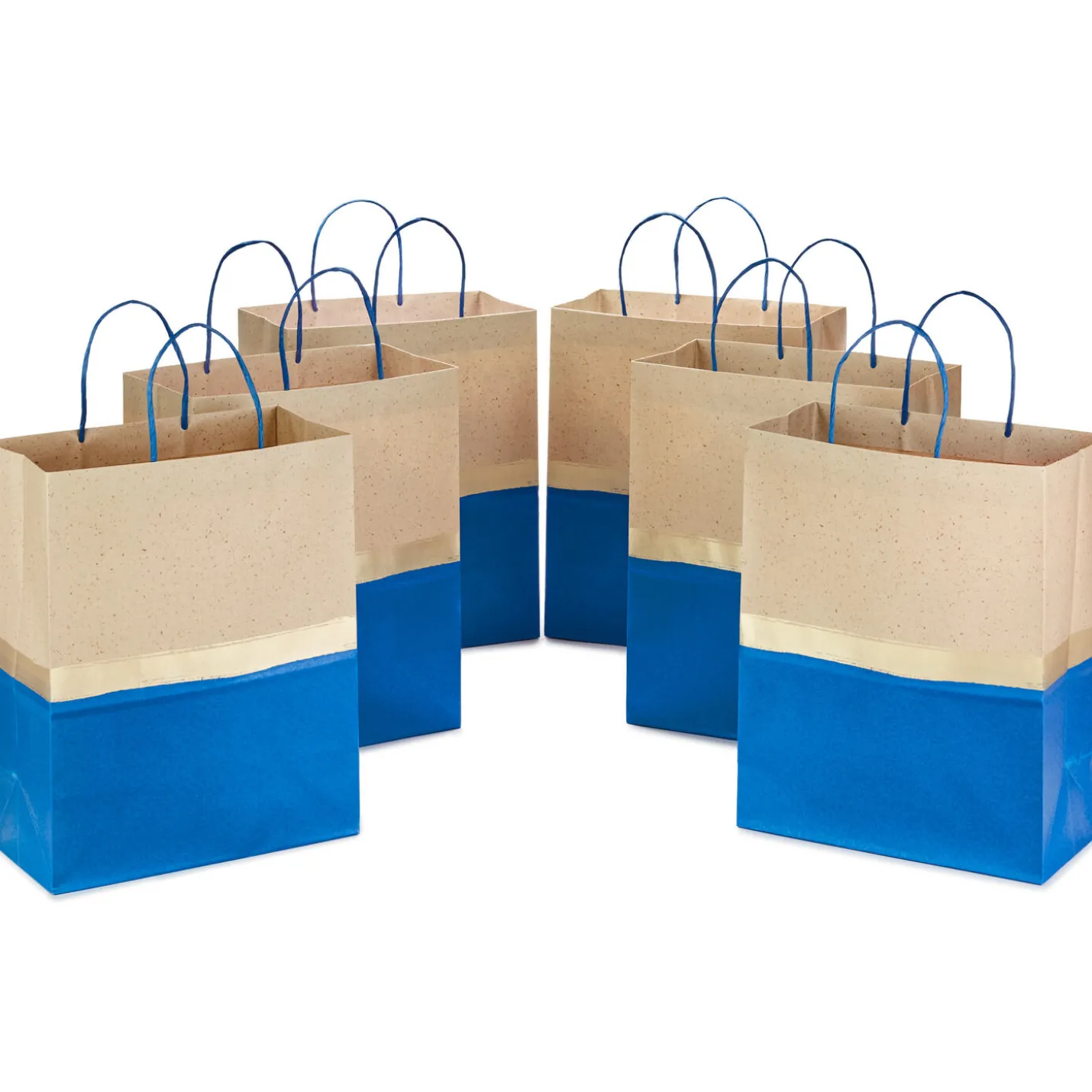 13" Blue and Kraft Paper 6-Pack Gift Bag