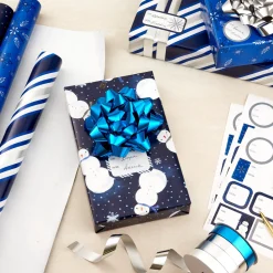 Blue and Silver Gift Wrap Kit With Holiday Wrapping Paper, Bows, Ribbons and Tags