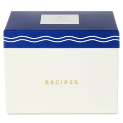 Blue and White Recipe Organizer Box With Recipe Cards