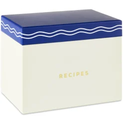 Blue and White Recipe Organizer Box With Recipe Cards