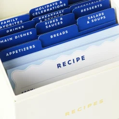 Blue and White Recipe Organizer Box With Recipe Cards