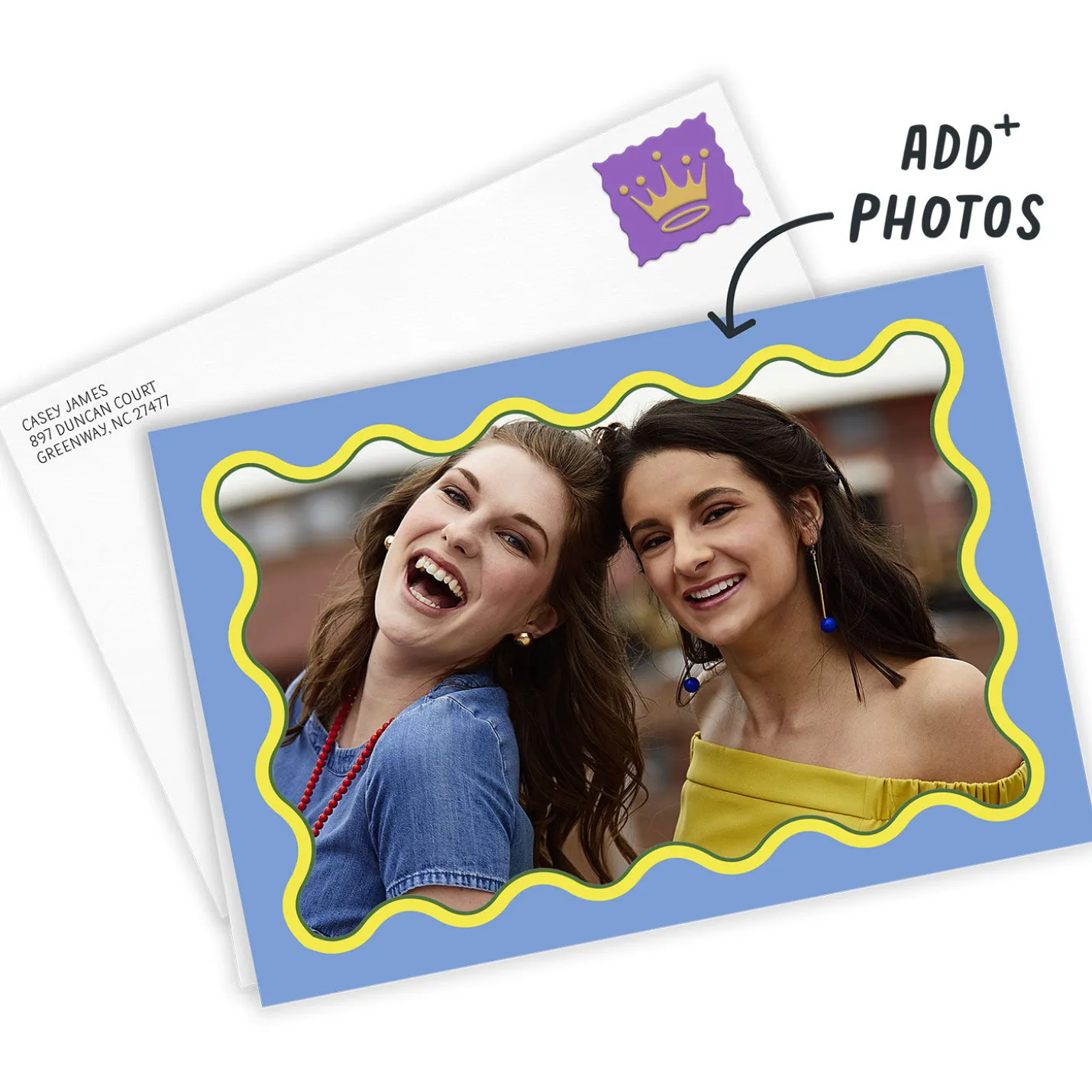 Blue and Yellow Rick Rack Frame Blank Custom Card