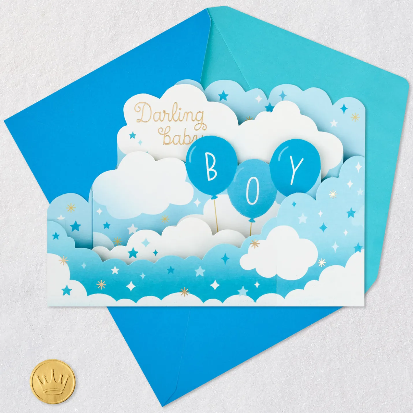Blue Balloons 3D Pop-Up New Baby Boy Card