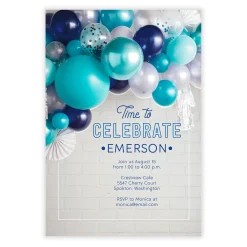 Blue Balloons Time to Celebrate Party Invitation