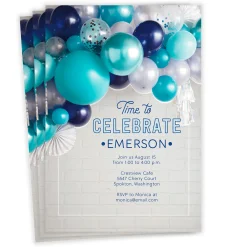 Blue Balloons Time to Celebrate Party Invitation