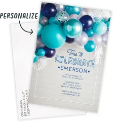 Blue Balloons Time to Celebrate Party Invitation