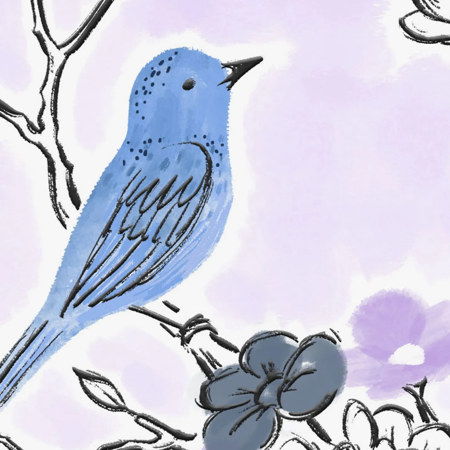 Bluebird on Flowering Branch Blank Card